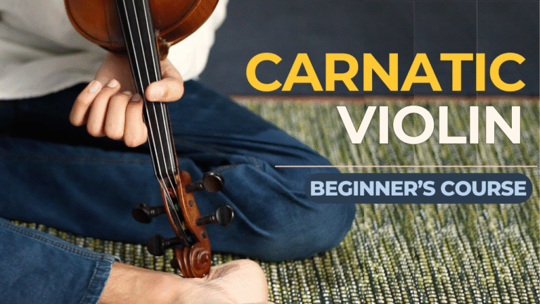 Carnatic Violin Beginner's course poster. Learn Carnatic Violin